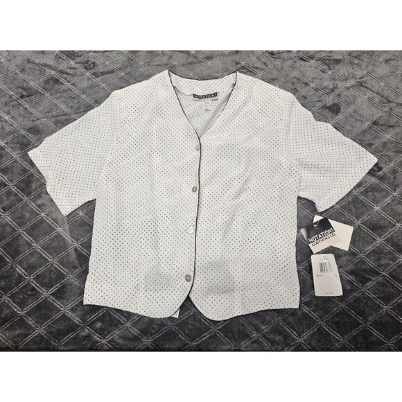 Notations Clothing Co Womens Button Up Blouse White W/ Black Dots Size 16 Large - Picture 1 of 9